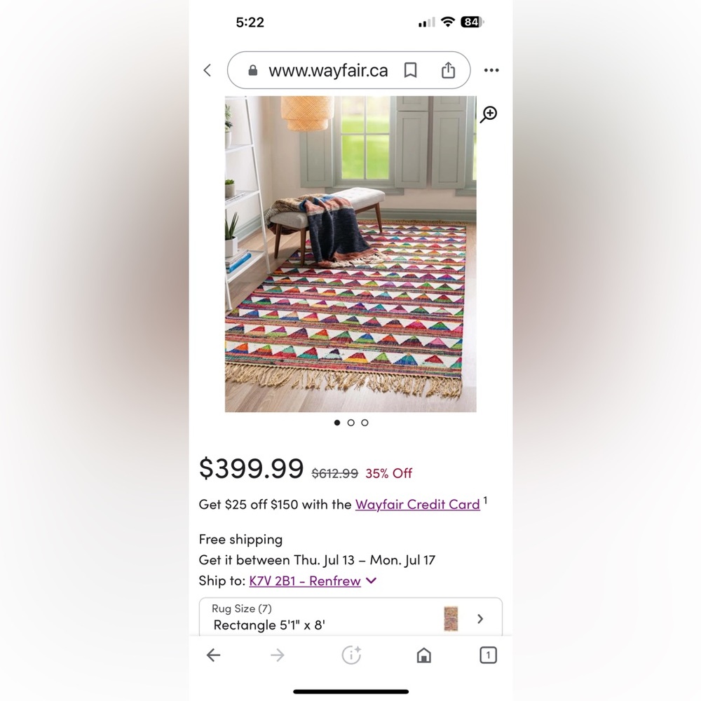 Colourful woven rug from wayfair 5x7